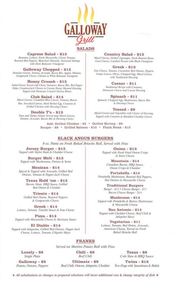 Our Menus Galloway Grill